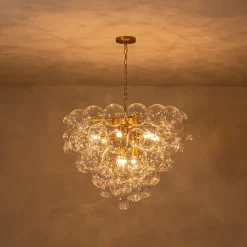 Luxury Brass Cluster Clear Glass Globe Bubble Chandelier
