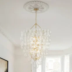 Luxury Cascade Cluster Ribbed Glass Bubble Entry Chandelier