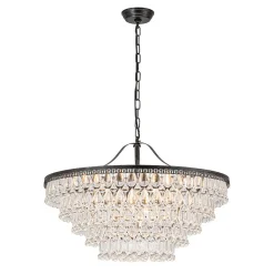 Luxury Glam Tiered Crystal Raindrop Round Chandelier
