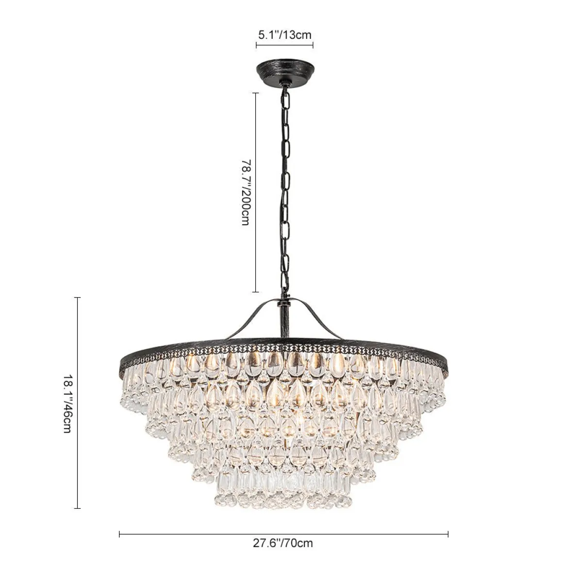 Luxury Glam Tiered Crystal Raindrop Round Chandelier
