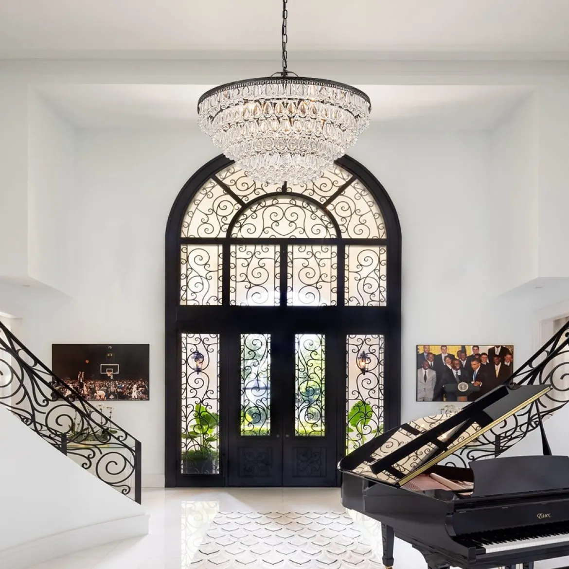 Luxury Glam Tiered Crystal Raindrop Round Chandelier
