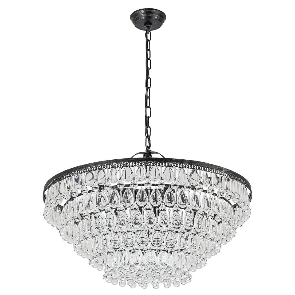 Luxury Glam Tiered Crystal Raindrop Round Chandelier