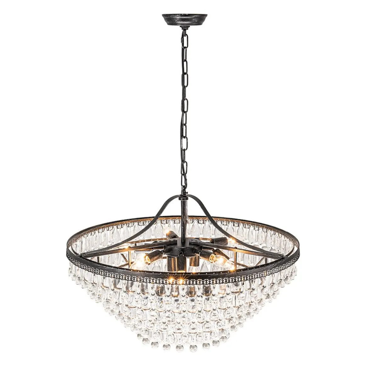 Luxury Glam Tiered Crystal Raindrop Round Chandelier