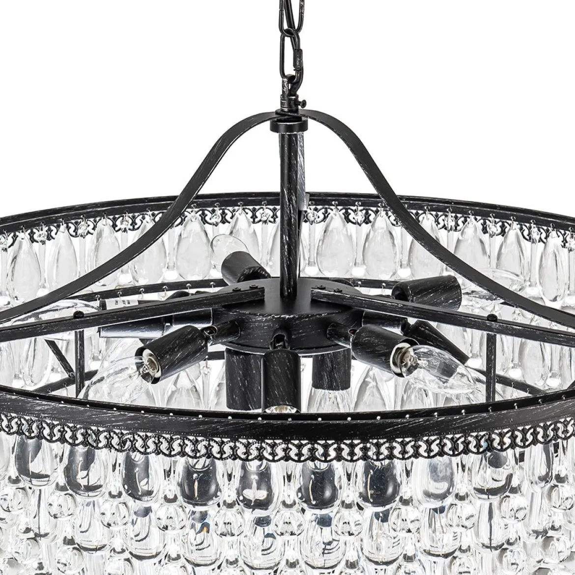 Luxury Glam Tiered Crystal Raindrop Round Chandelier