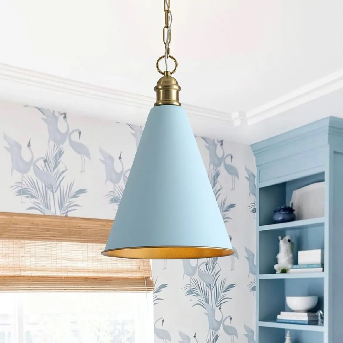 Macaron Brass Baby Blue 1-Light Iron Conical Kitchen Pendant