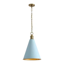 Macaron Brass Baby Blue 1-Light Iron Conical Kitchen Pendant