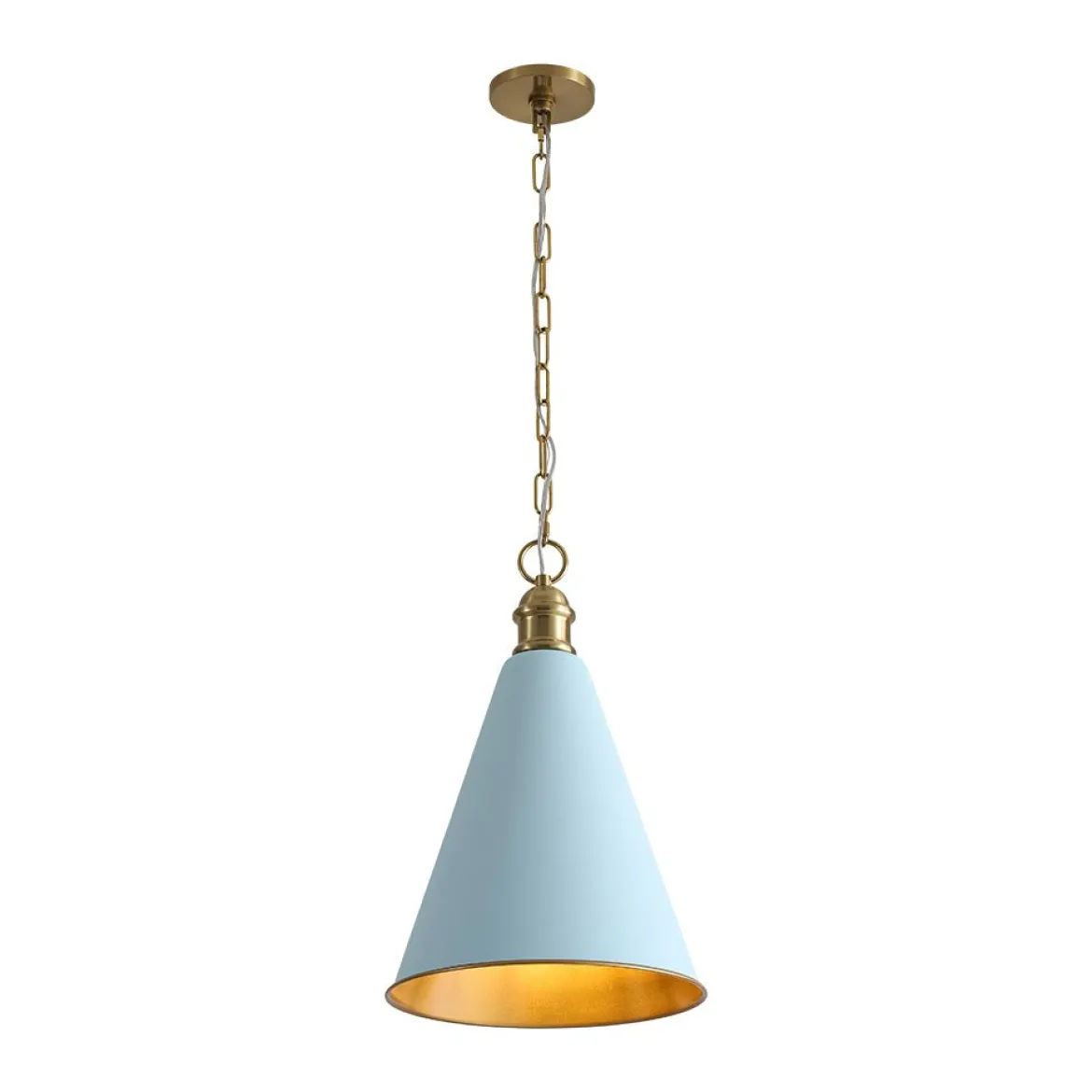 Macaron Brass Baby Blue 1-Light Iron Conical Kitchen Pendant