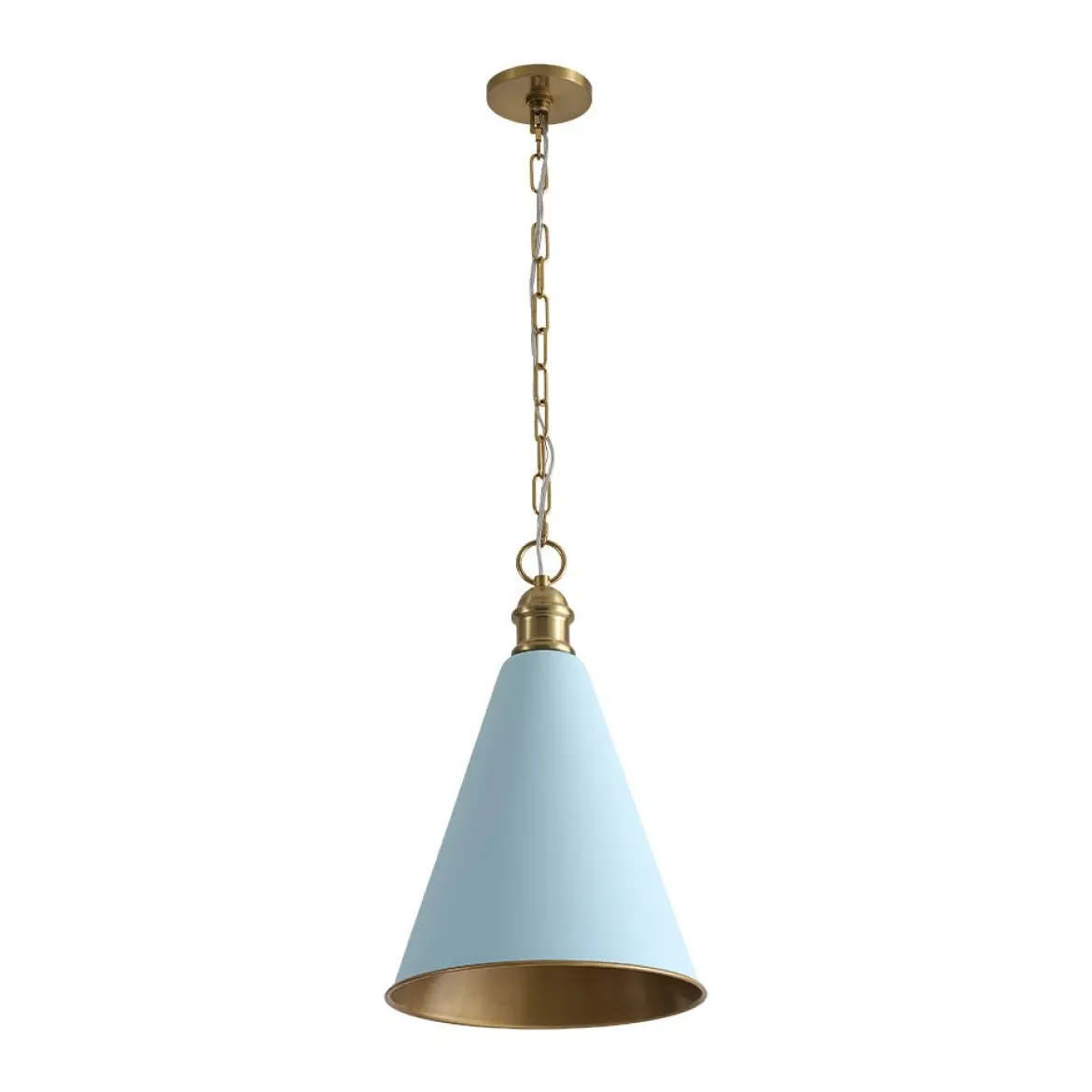 Macaron Brass Baby Blue 1-Light Iron Conical Kitchen Pendant
