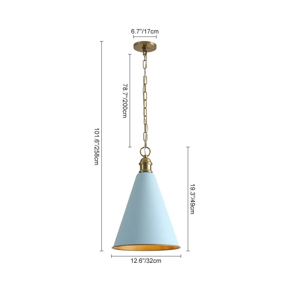Macaron Brass Baby Blue 1-Light Iron Conical Kitchen Pendant