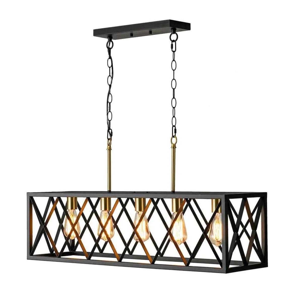 Matte Black 5-Light Cross Framed Box Kitchen Island Chandelier