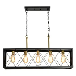Matte Black 5-Light Cross Framed Box Kitchen Island Chandelier