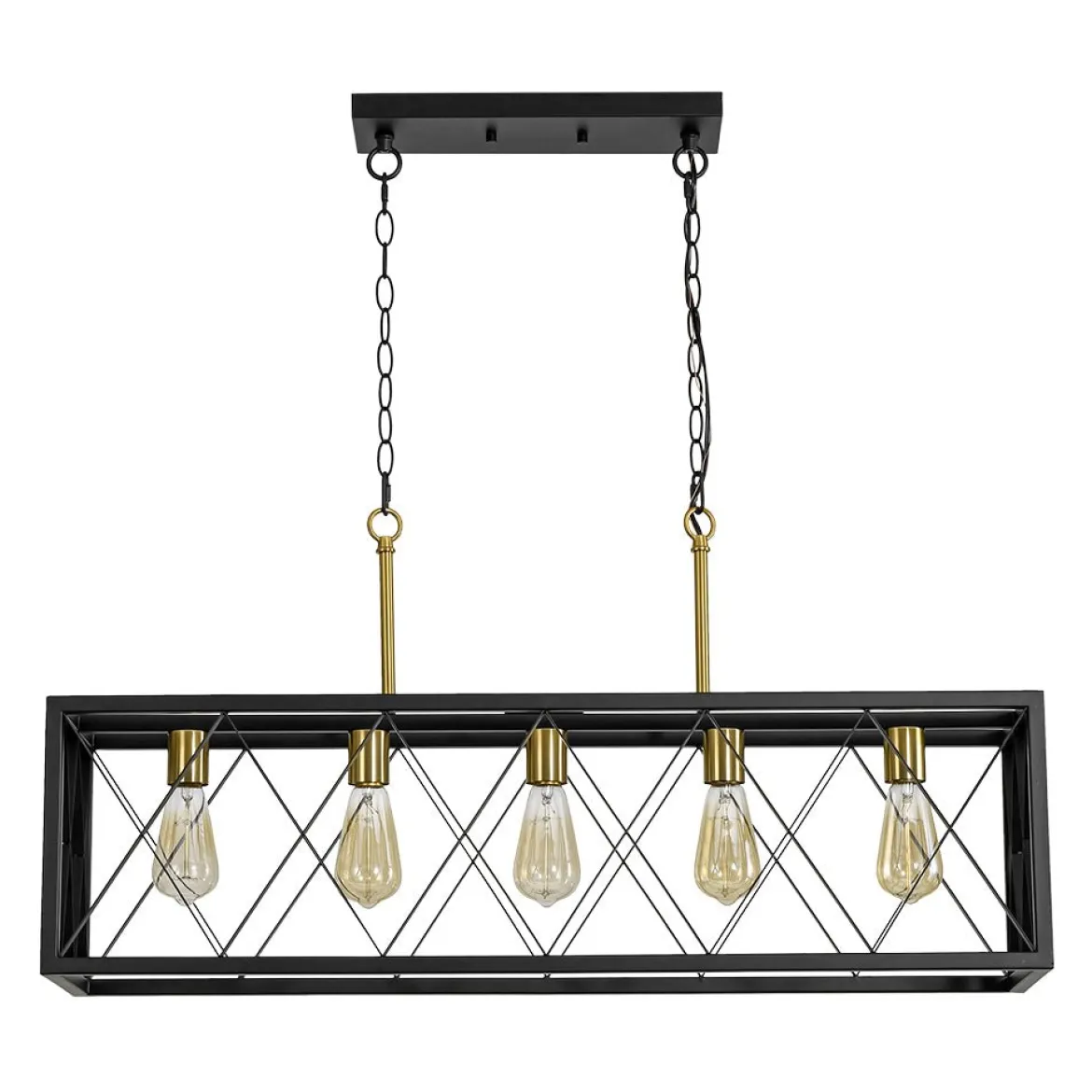 Matte Black 5-Light Cross Framed Box Kitchen Island Chandelier
