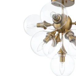 Mid-Century Brass Glass Bubble Tiered Semi Flush Chandelier