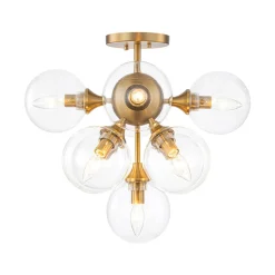 Mid-Century Brass Glass Bubble Tiered Semi Flush Chandelier