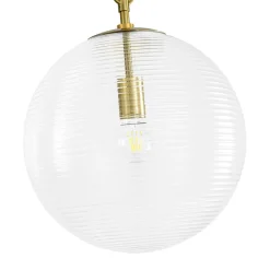 Mid-Century Brass 1-light Clear Reeded Glass Globe Pendant