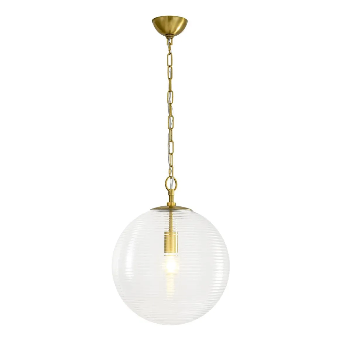 Mid-Century Brass 1-light Clear Reeded Glass Globe Pendant