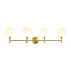 Mid-Century Brass 4-Light Glass Globe Vanity Sconce