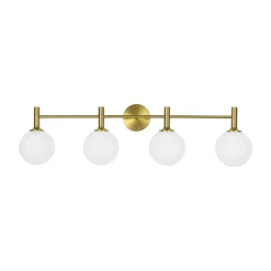 Mid-Century Brass 4-Light Glass Globe Vanity Sconce