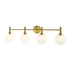 Mid-Century Brass 4-Light Glass Globe Vanity Sconce