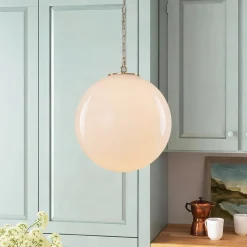 Mid-Century Brass 1-light Shine Opal Glass Globe Pendant