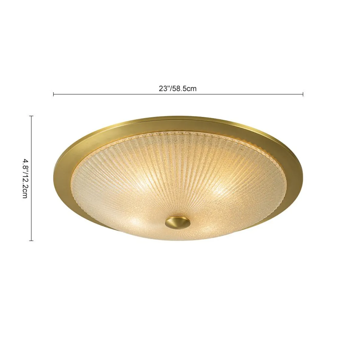 Mid-Century Brass Ribbed Textured Scalloped Glass Flush Mount