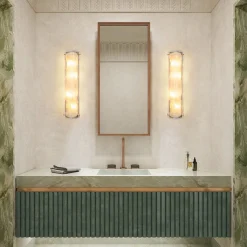 Mid-Century Brass White Glazed Glass Linear Wall Sconce