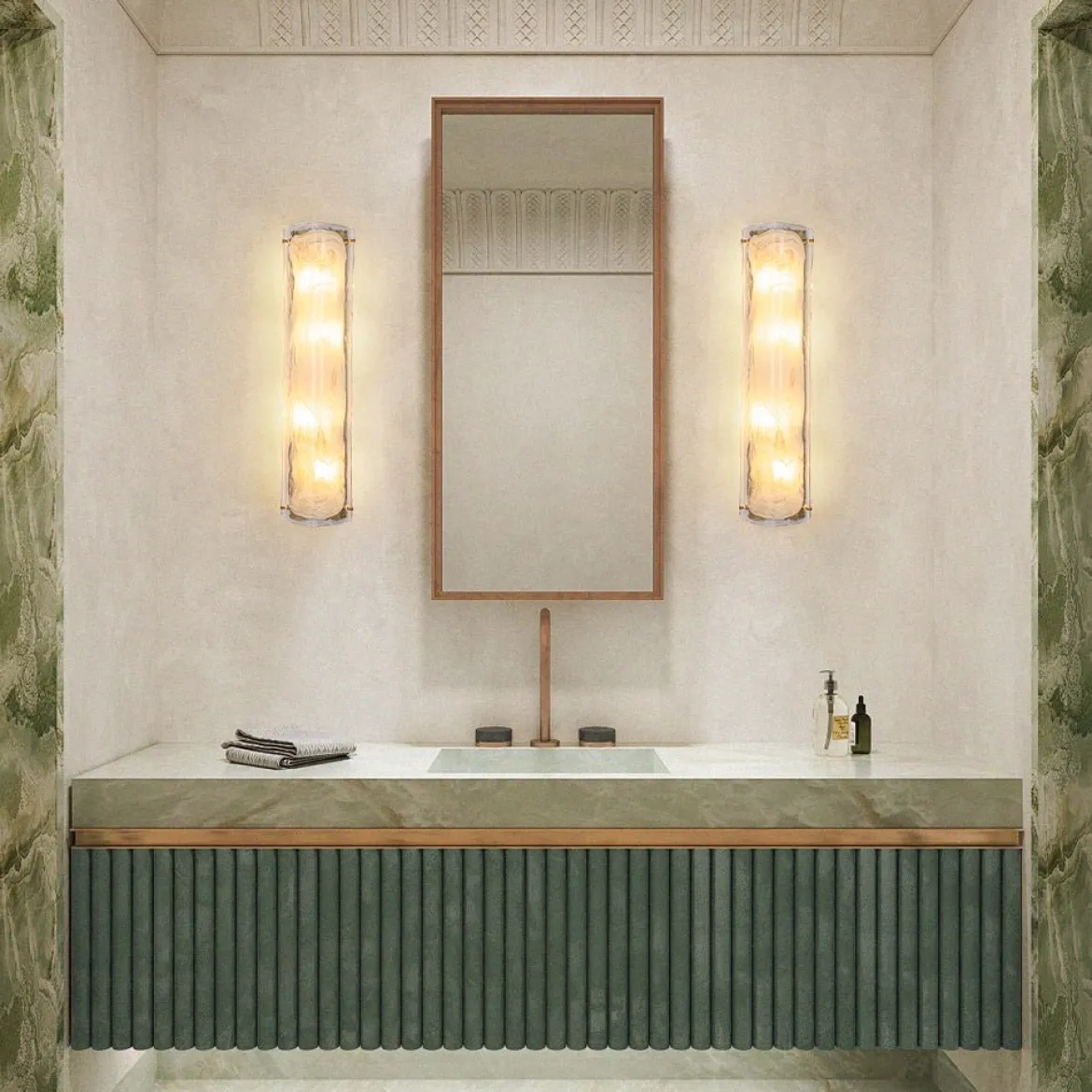 Mid-Century Brass White Glazed Glass Linear Wall Sconce