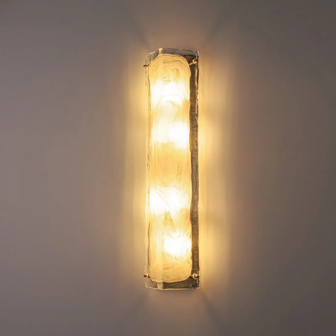 Mid-Century Brass White Glazed Glass Linear Wall Sconce