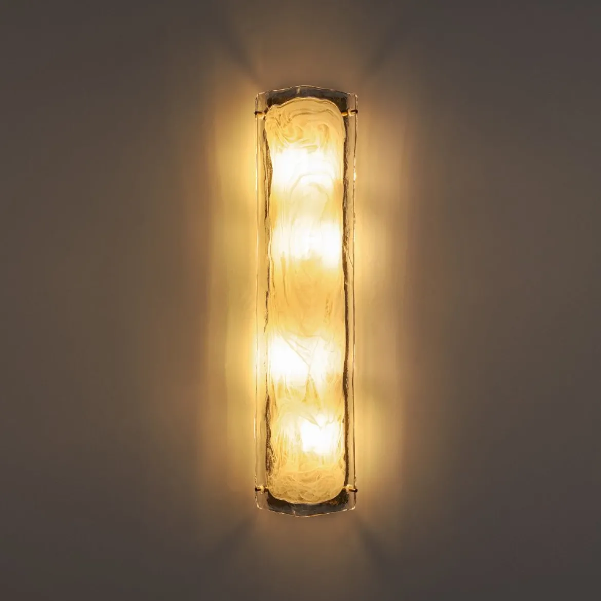 Mid-Century Brass White Glazed Glass Linear Wall Sconce