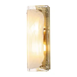 Mid-Century Brass White Glazed Glass Linear Wall Sconce