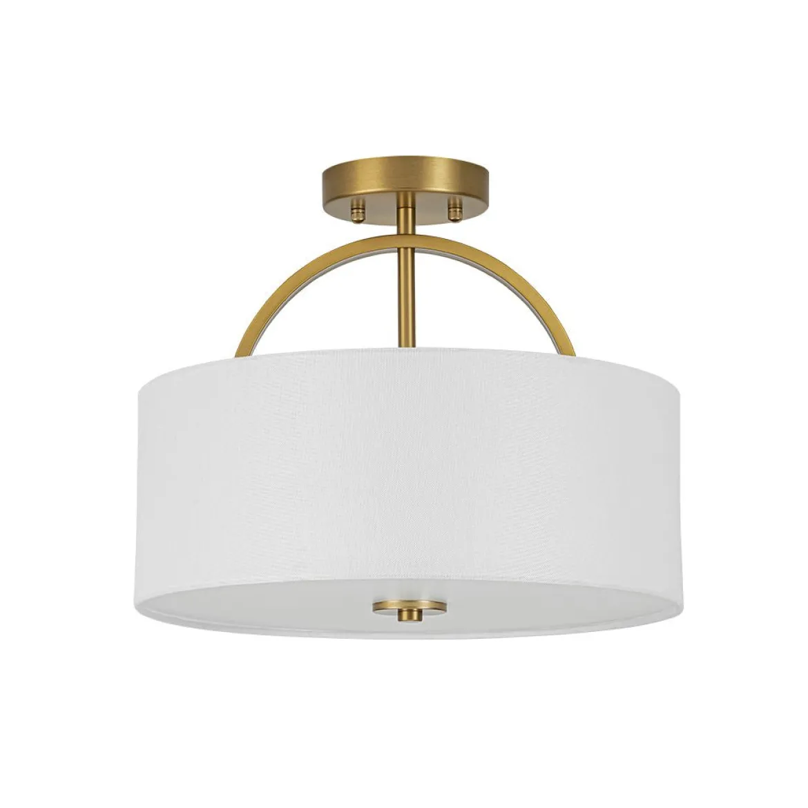 Mid-Century Brass Wide Linen Drum Semi Flush Mount
