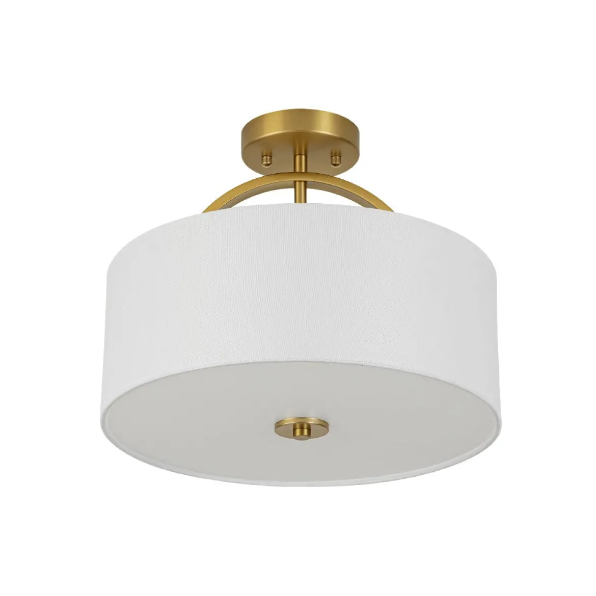 Mid-Century Brass Wide Linen Drum Semi Flush Mount