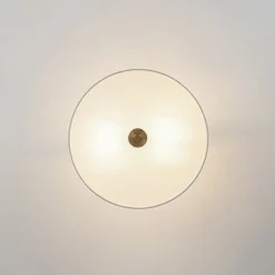 Mid-Century Brass Wide Linen Drum Semi Flush Mount