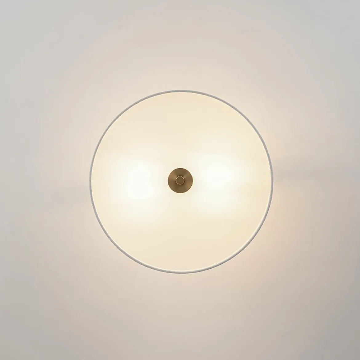Mid-Century Brass Wide Linen Drum Semi Flush Mount