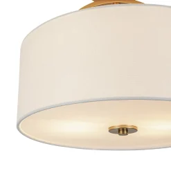Mid-Century Brass Wide Linen Drum Semi Flush Mount