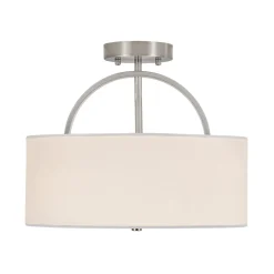Mid-Century Brass Wide Linen Drum Semi Flush Mount