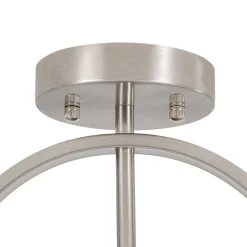 Mid-Century Brass Wide Linen Drum Semi Flush Mount