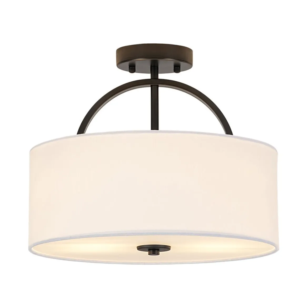 Mid-Century Brass Wide Linen Drum Semi Flush Mount