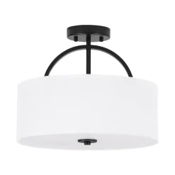 Mid-Century Brass Wide Linen Drum Semi Flush Mount