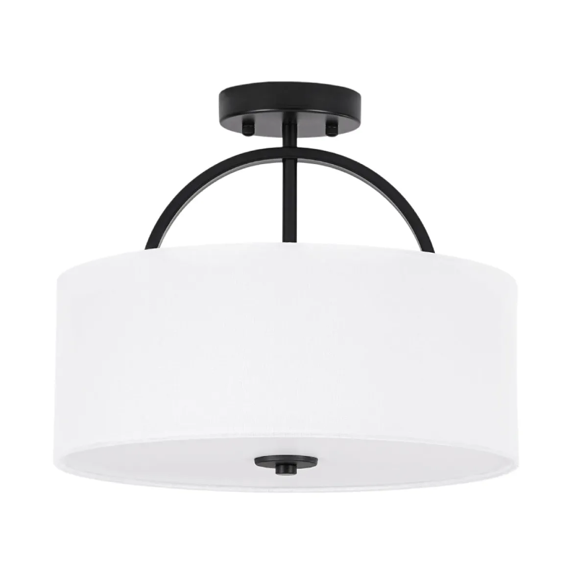 Mid-Century Brass Wide Linen Drum Semi Flush Mount