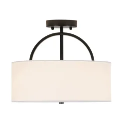 Mid-Century Brass Wide Linen Drum Semi Flush Mount