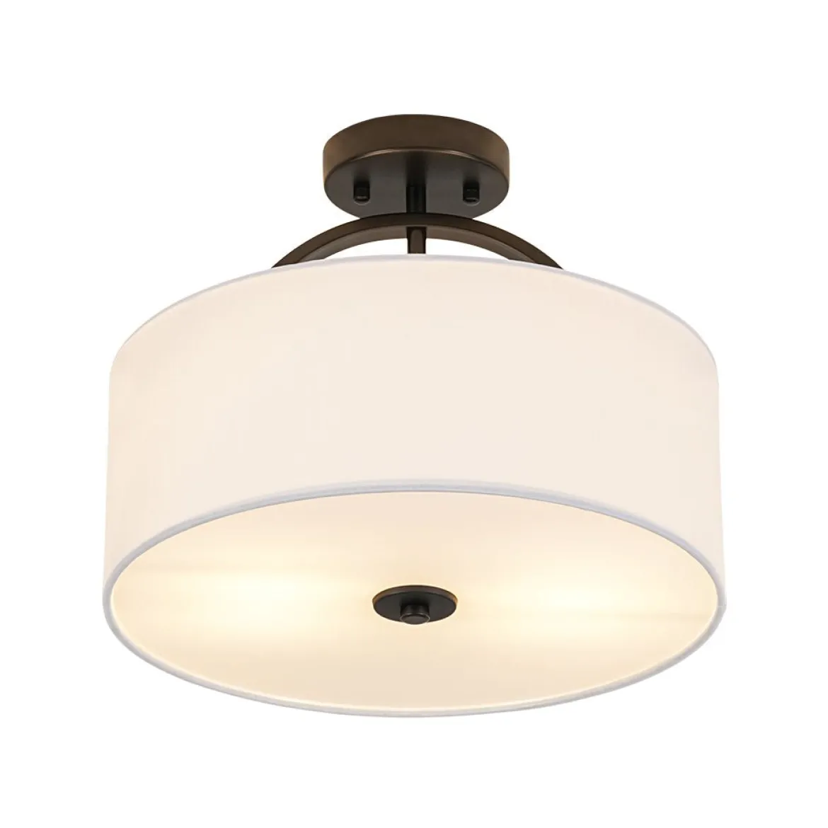 Mid-Century Brass Wide Linen Drum Semi Flush Mount