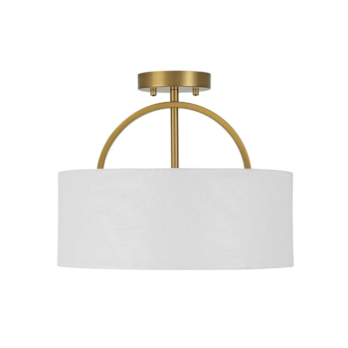 Mid-Century Brass Wide Linen Drum Semi Flush Mount