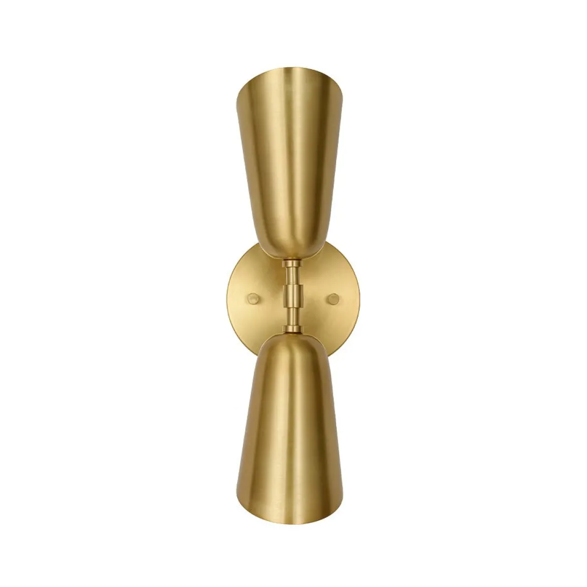 Mid-Century Brushed Brass 2-Light Up Down Dual Cone Wall Lamp