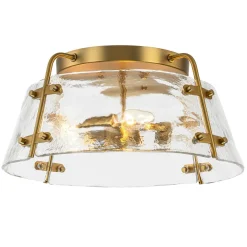 Mid-Century Clear Textured Glass Drum Flush Mount Light