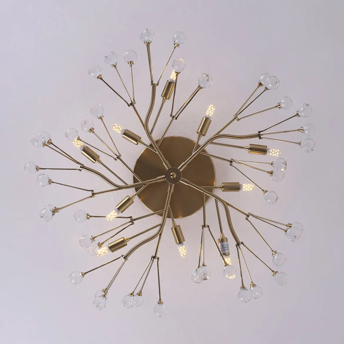 Mid-Century Firework Crystal Branching Semi Flush Mount