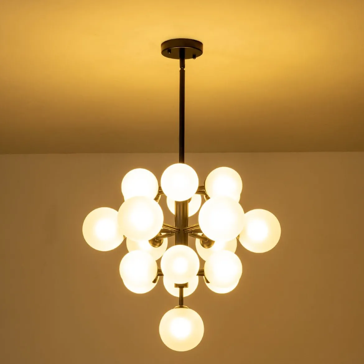 Mid-Century Frosted Glass Bubble Tiered Sputnik Chandelier