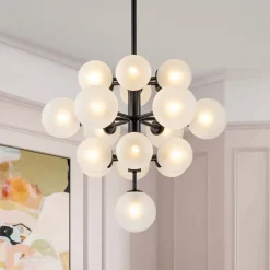 Mid-Century Frosted Glass Bubble Tiered Sputnik Chandelier