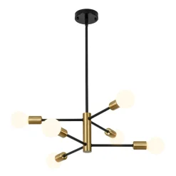 Mid-century 6-Light Black Brass Tiered Sputnik Chandelier