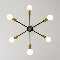 Mid-century 6-Light Black Brass Tiered Sputnik Chandelier